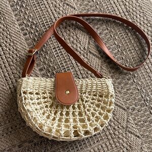 Stylish Tan and Cream Woven Crossbody Bag